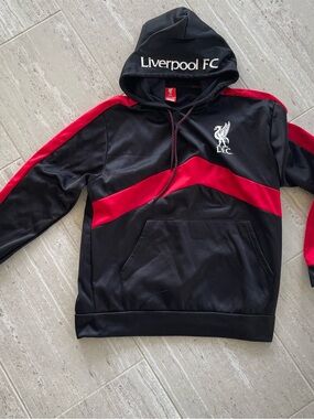 Official Icon Sports Liverpool FC Black Red Chevron Pullover Hoodie Mens Size M